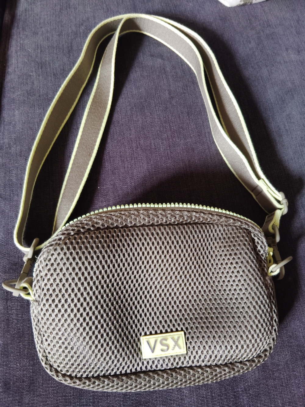 VSX Taupe Mesh Crossbody with Contrast Trim